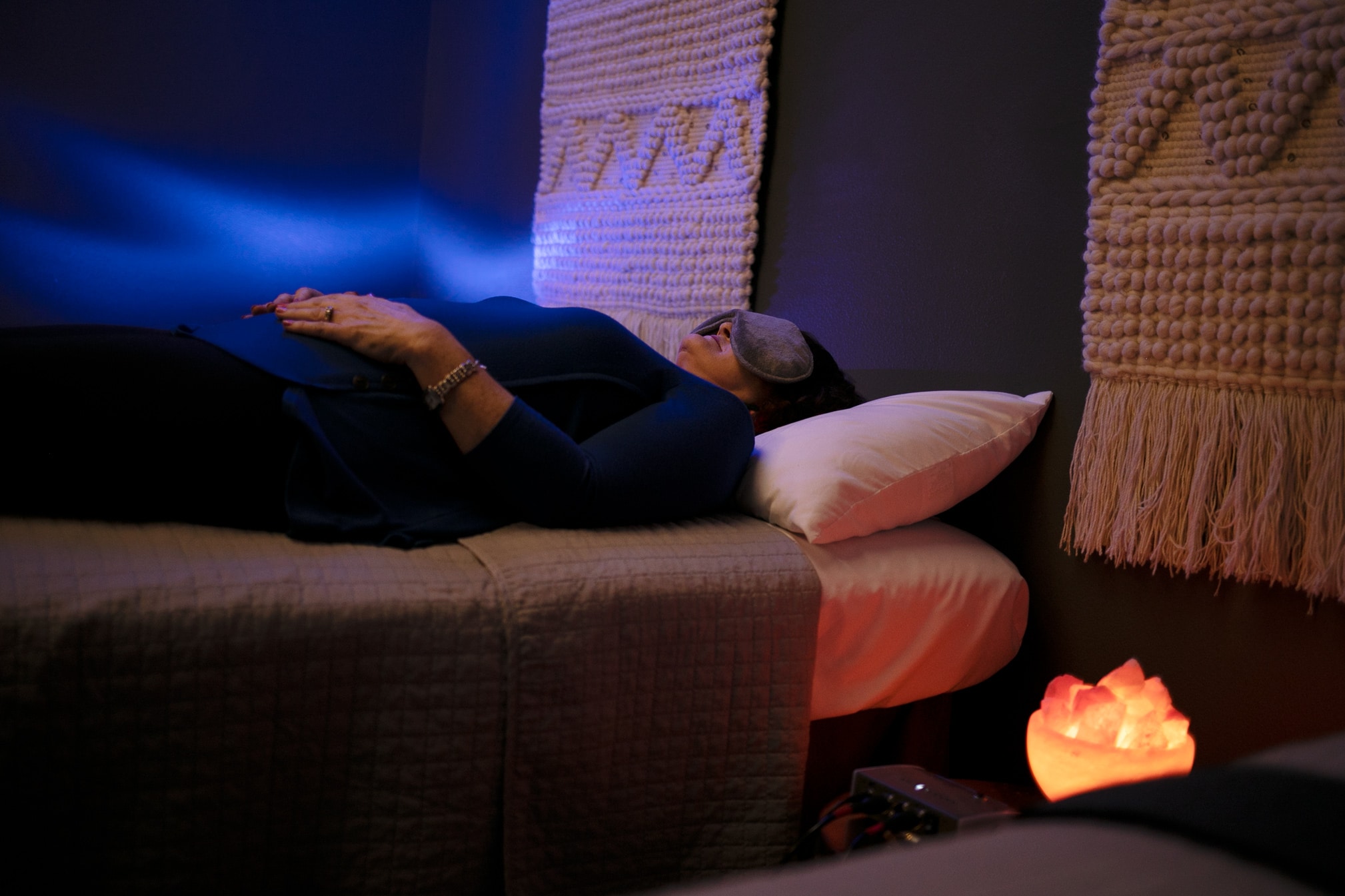 person experiencing LED light therapy