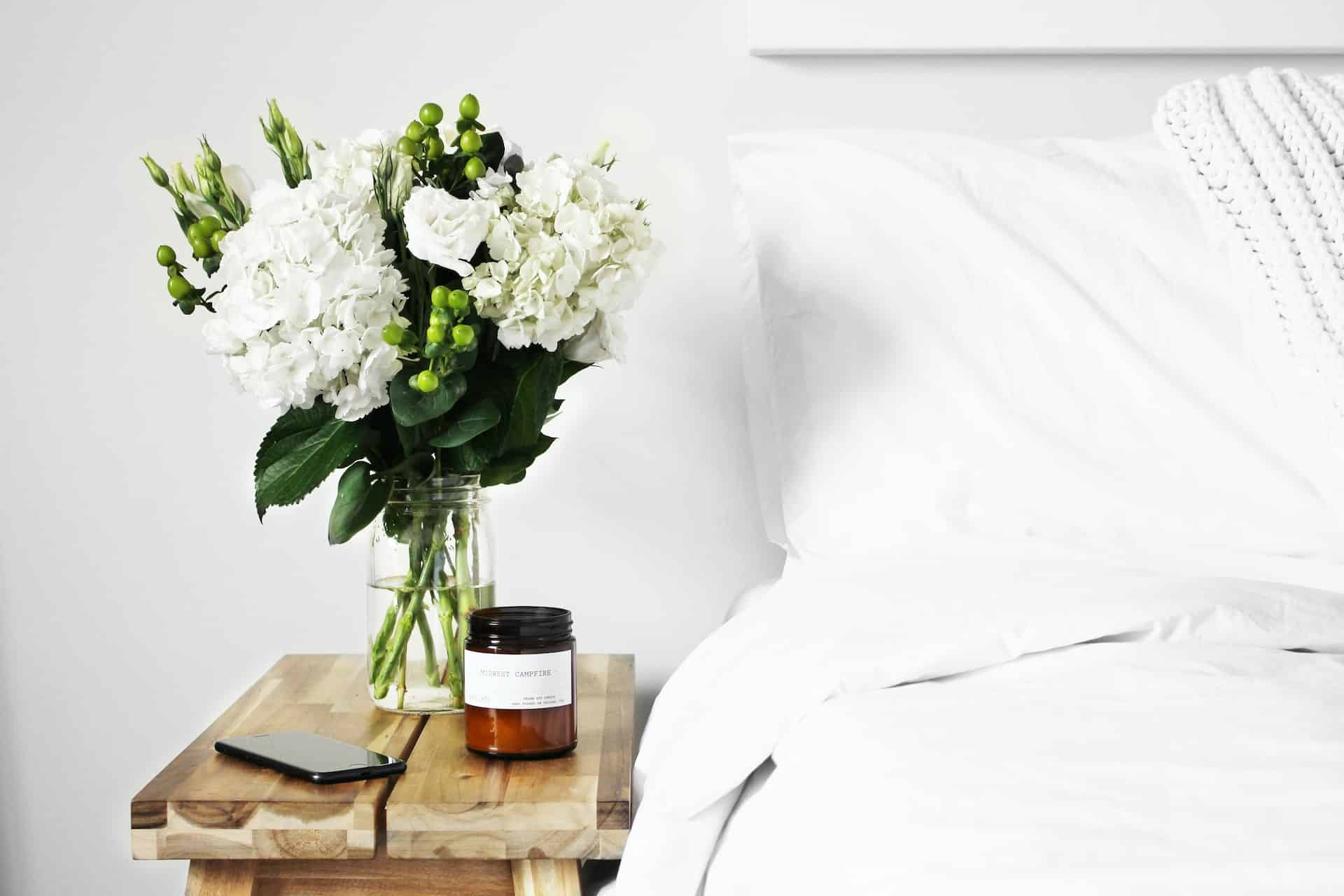 flowers on a bedside table